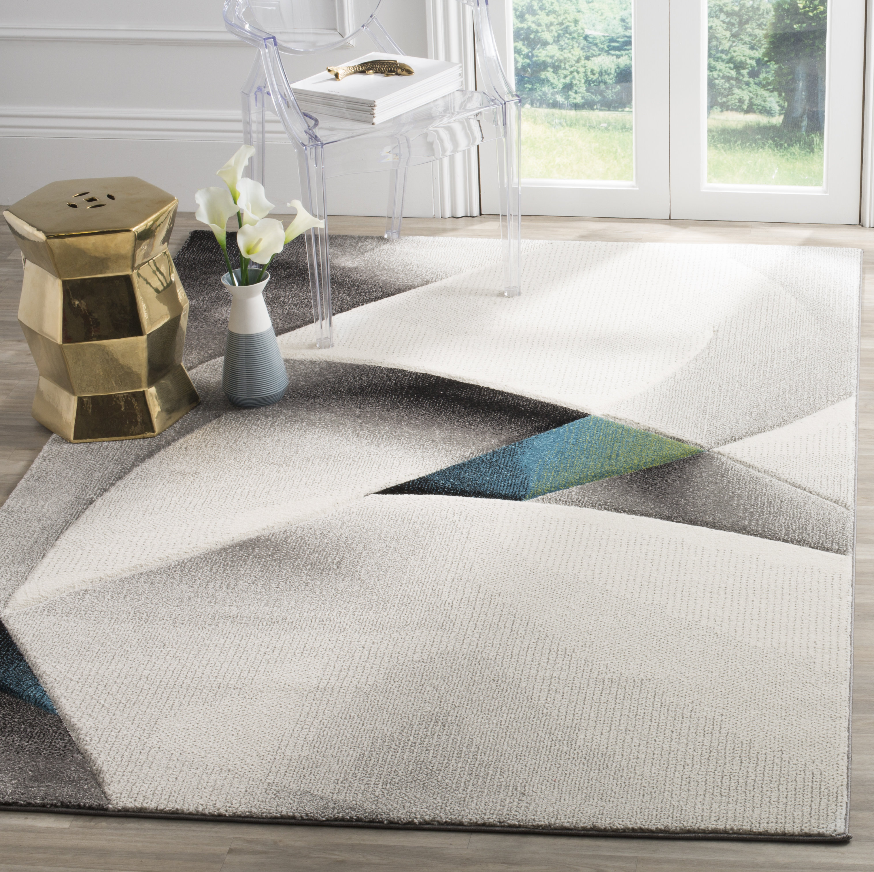 Orren Ellis Vilica Abstract Gray/Teal Area Rug & Reviews Wayfair