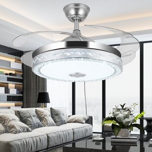 Details about   Crystal 42"/36" Chandelier Invisible Blade Remote Ceiling Fan LED Light US Stock 