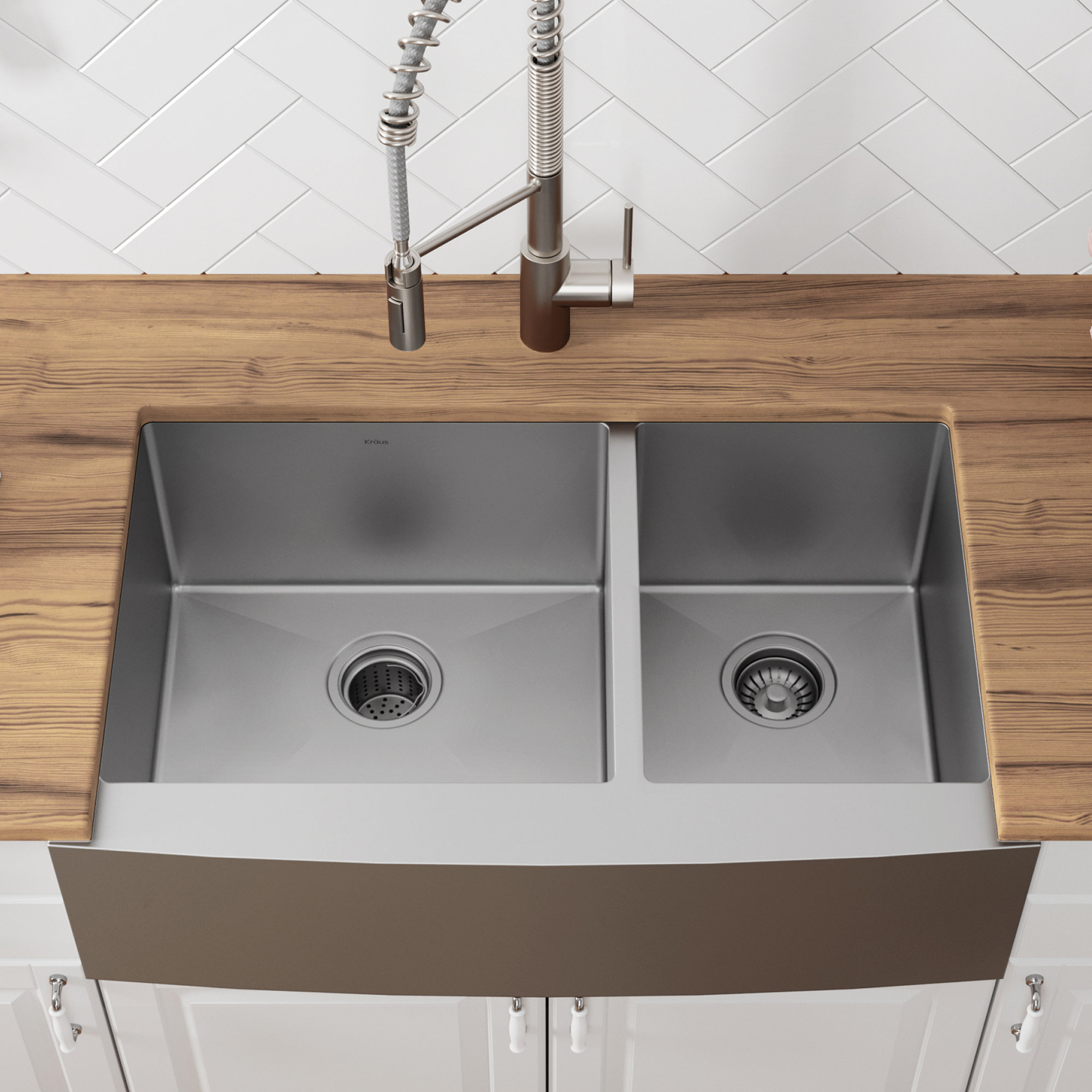 Khf203 36 Kraus Kitchen Sink L X 21 W Double Basin Farmhouse Khf203 36 Kitchen Sink L X 21 W Double Basin Farmhouse A With Drain Embly