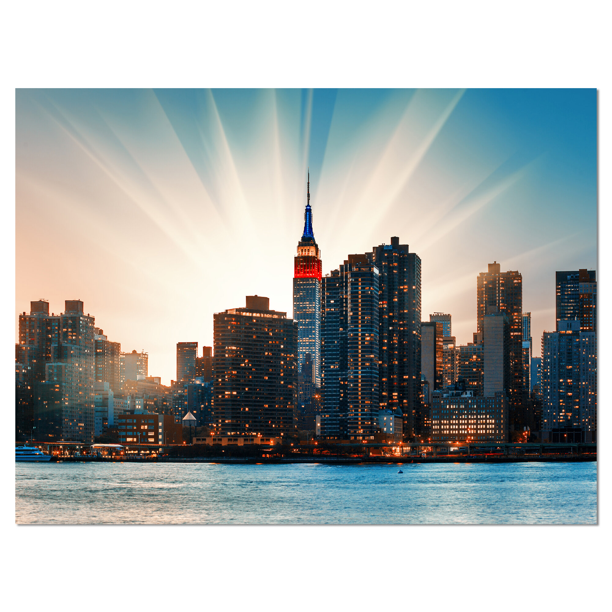 Designart Manhattan Skyline At Bright Sunset Photographic Print On Wrapped Canvas Wayfair