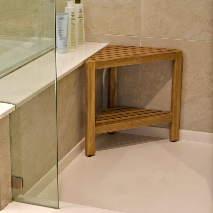 ALA TEAK Corner Wood Bath Spa Shower Stool Corner Shelf Storage Fully Assembled