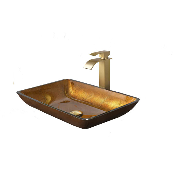 WESTINUS Glass Handmade Rectangular Vessel Bathroom Sink with Faucet ...