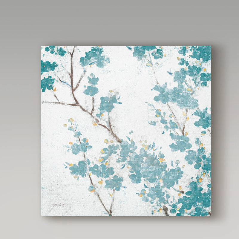 Winston Porter Teal Cherry Blossoms Ii Acrylic Painting Print On Wrapped Canvas Wayfair
