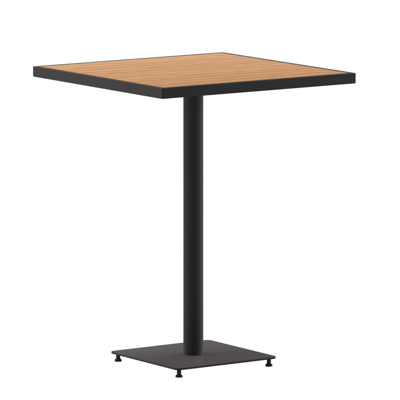 ( incomplete/ missing top) Lark Commercial Grade 32" Square Outdoor Bar Height Table with Poly Resin Slats Table Top Color: Teak