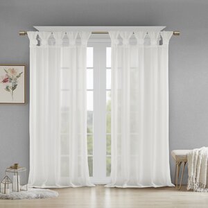 Mysliwiec Floral Twist Solid Semi-Sheer Tab Top Single Curtain Panel