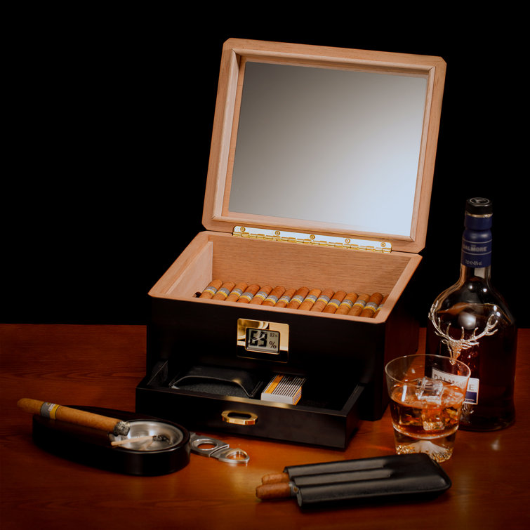 Handmade Spanish Cedar Lined Cigar Humidor With Digital Hygrometer And  Accessory Drawer