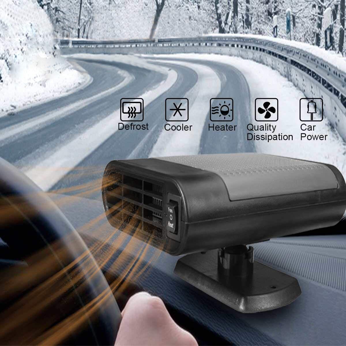 Grey Upgrade Portable 2 in 1 Car Heater Defroster Car Air Fan Window Demister 30 Seconds Fast Heating Quickly Defrosts Defogger,12V 150W Portable Auto Ceramic Heater