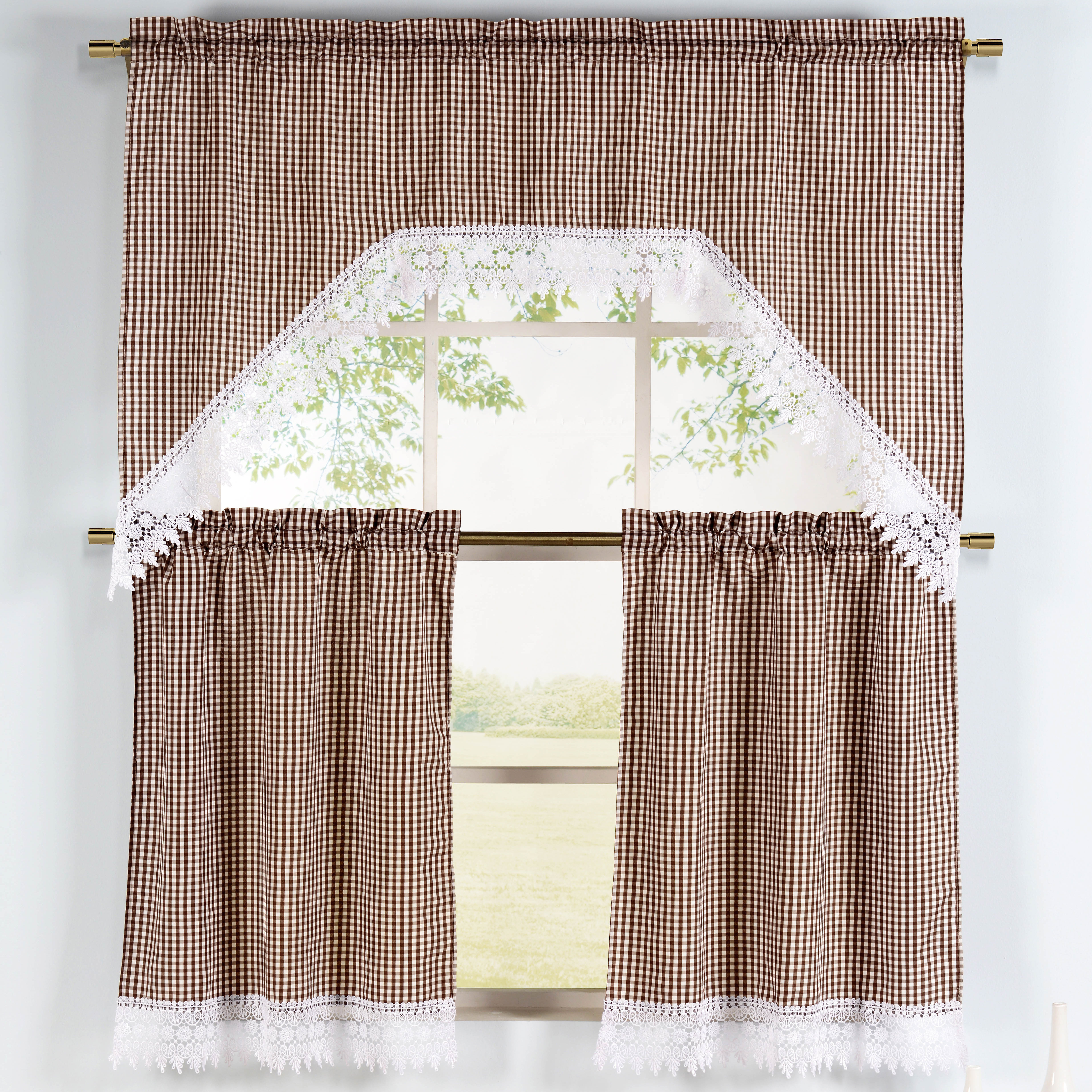 August Grove Paulus Checkered 3 Piece Embroidered Kitchen Valance