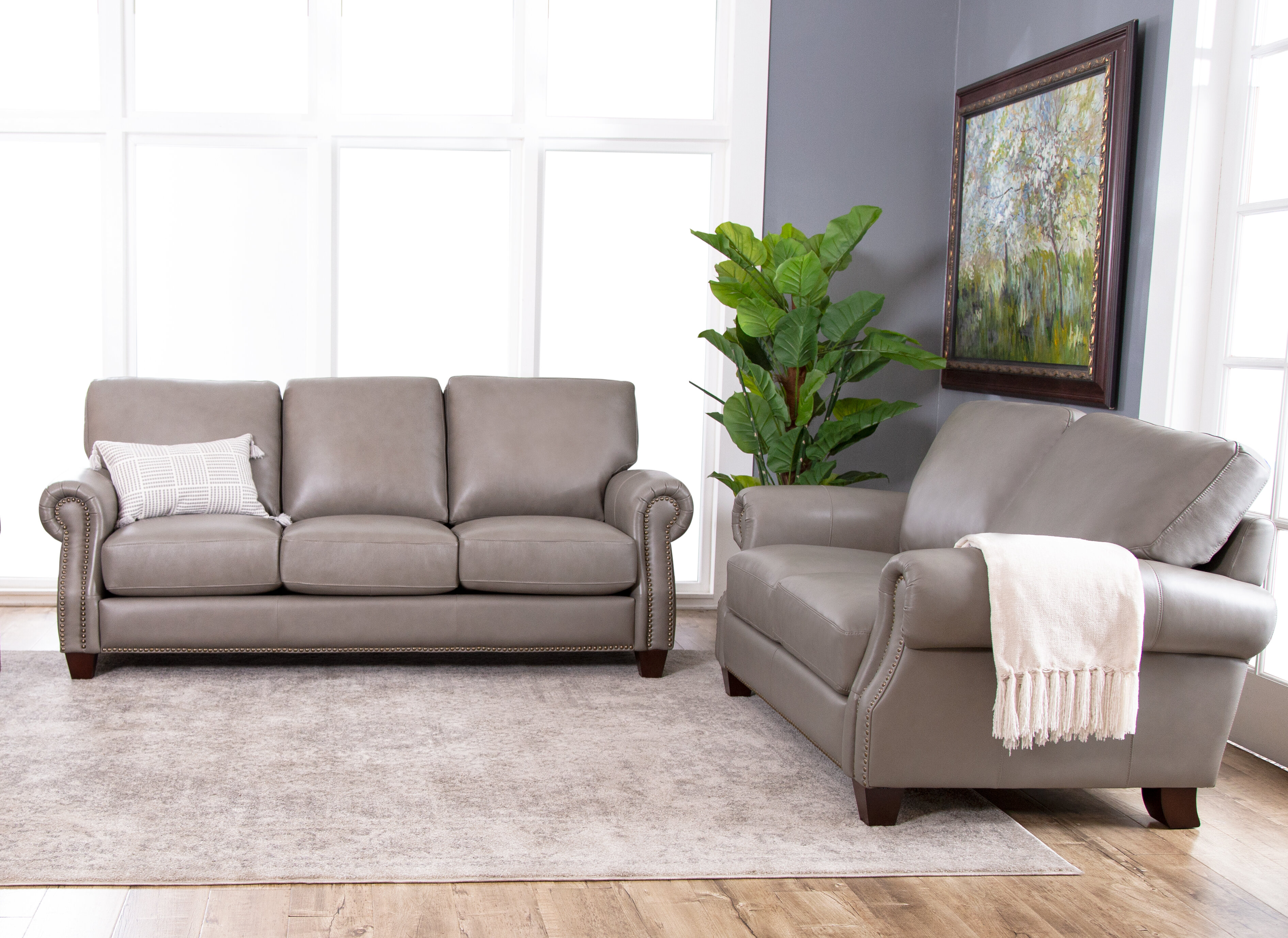 Evansdale 3 Piece Genuine Leather Configurable Living Room Set