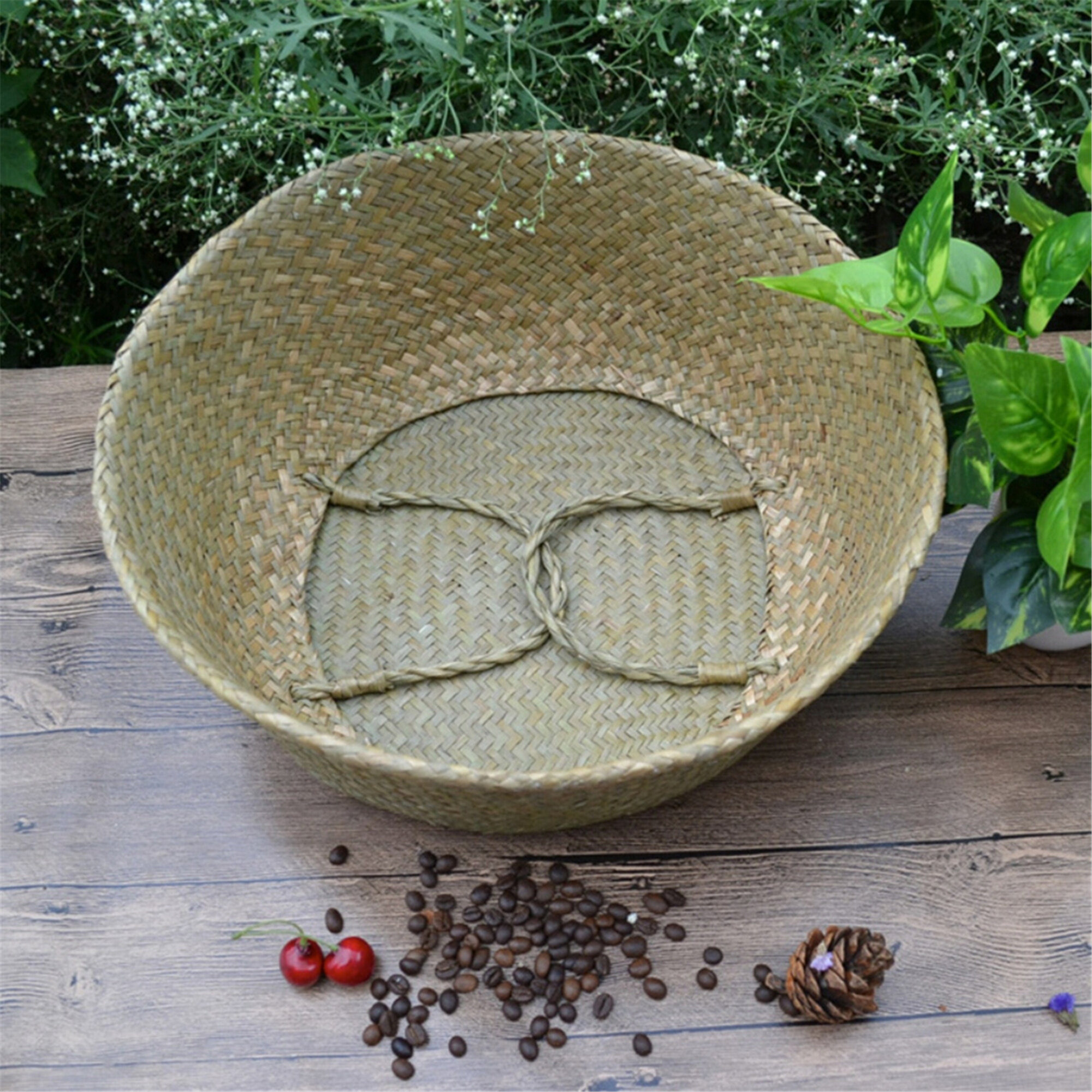 Seagrass Wickerwork Basket Woven Box Foldable Hanging Flower Pot Planter Decor 