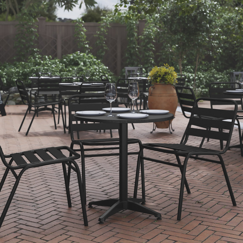 Siyah Round Aluminum Smooth Top Indoor-Outdoor Bistro Table with Base Color: Black, Table Size: 31.5" W x 31.5" D