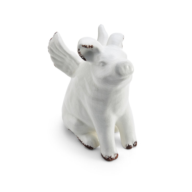 August Grove Mora Ceramic Flying Pig Figurine Wayfair