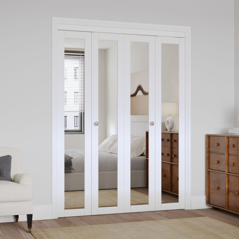 (Complete pick up 2 box)  Mirrored Door Solid Manufactured Wood Bi-Fold Door with Installation Hardware Kit(closet,pantry) Size: 60'' x 80"
