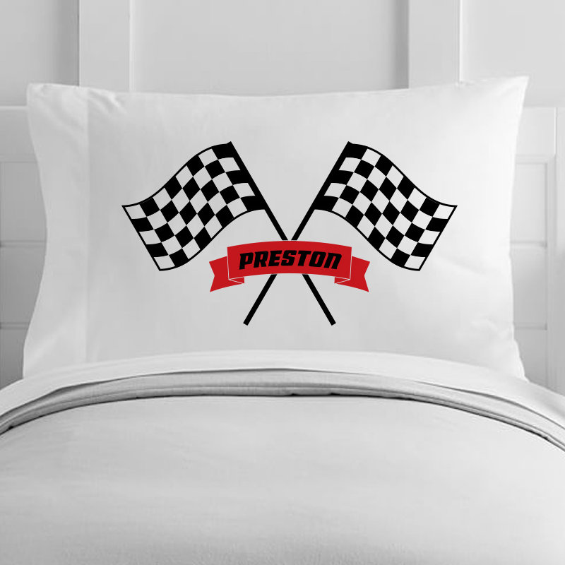 4 Wooden Shoes Personalized Checkered Racing Flags Toddler Pillow