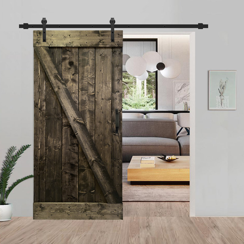 Calhome Paneled Wood And Metal Painted Barn Door With Installation Hardware Kit Wayfair