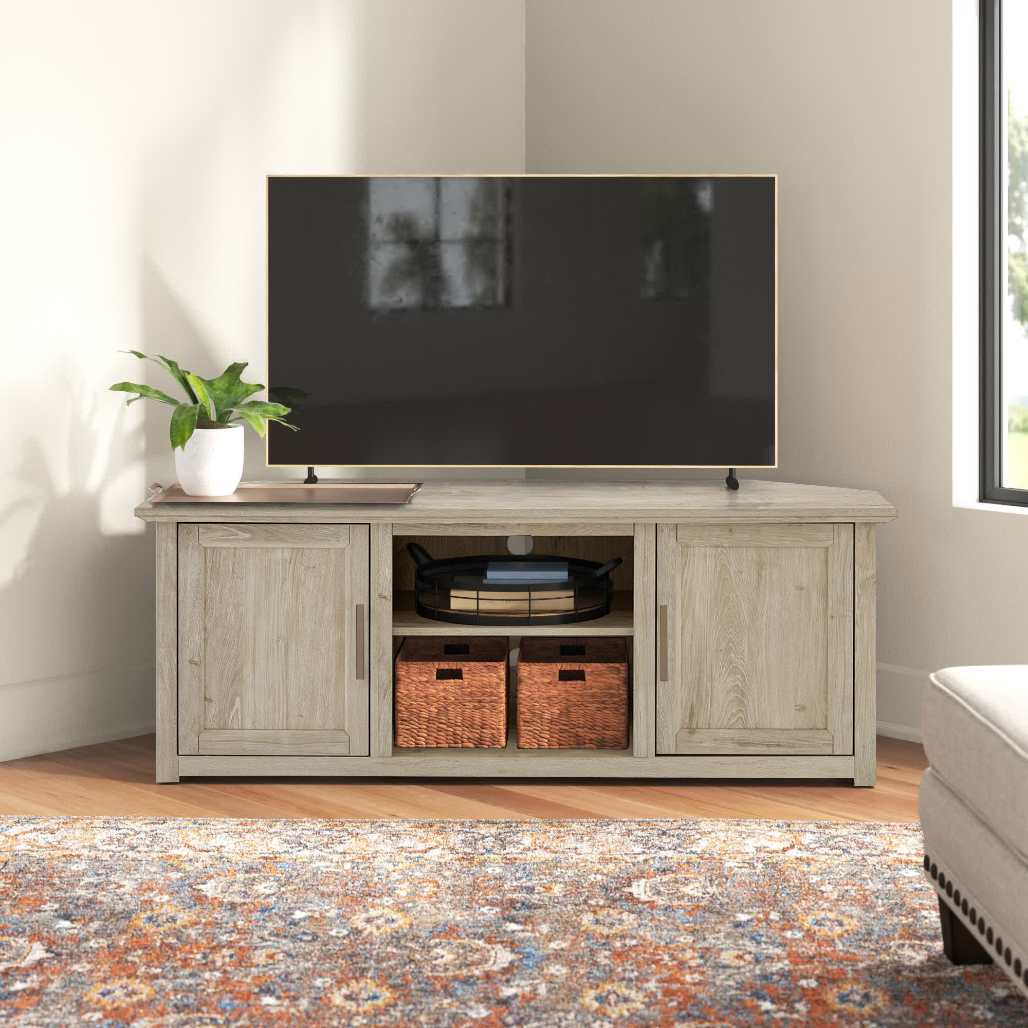 Three Posts™ Albrecht Corner TV Stand for TVs up to 65" & Reviews Wayfair