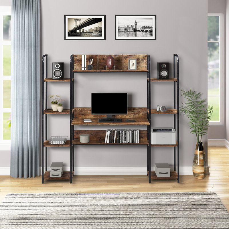 17 Stories Home Office Computer Desk With Storage Hutch And Double Bookcase Computer Workstation With Storage Bookshelf Wayfair Office computer study desk table workstation storage + 4 tiers shelf bookshelf. wayfair