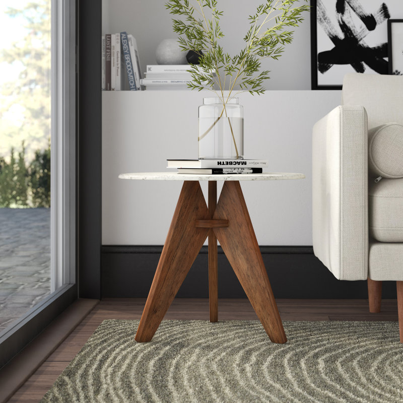 Mercury Row Koury Tall Marble Top 3 Legs End Table Reviews Wayfair
