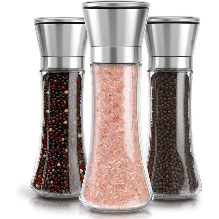 2 Pack of Glass Pepper Mills Shakers with Adjustable Coarseness Short Salt and Pepper Grinders Set