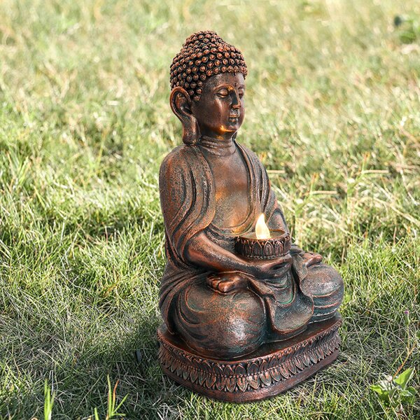 BUDDHA Figurine Kneeling with Tea Light Holder in Hands Approximately 44 cm Polyresin Feng Shui Decoration 