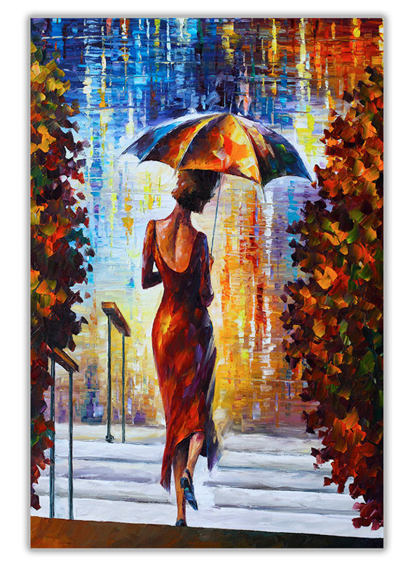East Urban Home Lady With Umbrella On The Steps By Leonid Afremov