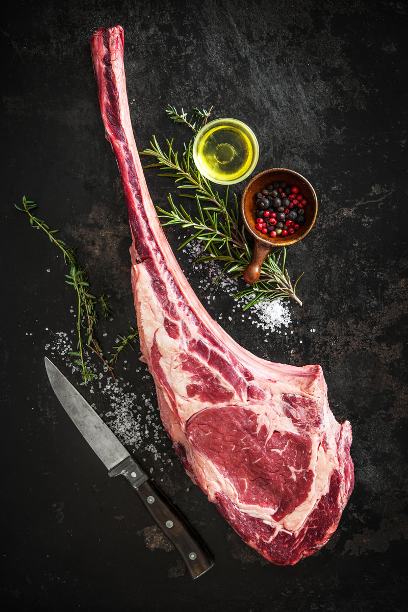 Tomahawk Beef Steak - Wrapped Canvas Photograph Size: 18" H x 12" W