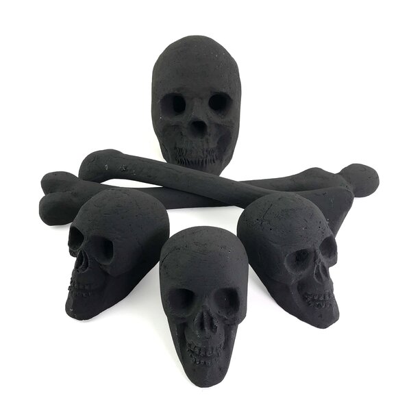 1 Full Size Ceramic Skull and 3 Mini Skulls Ceramic Fireproof Skulls Bundle for Indoor and Outdoor Fire Pits and Fireplaces Black Color 