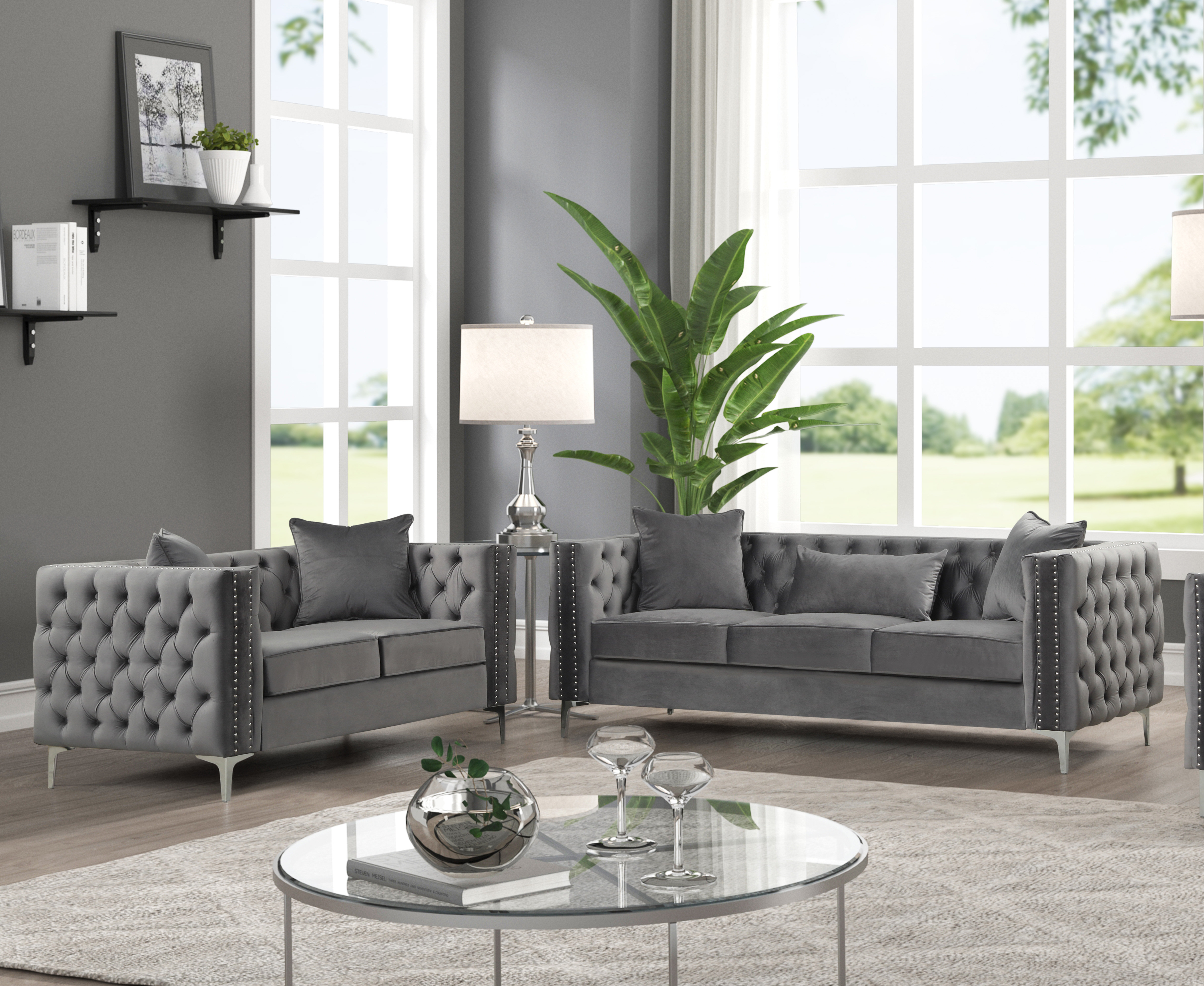 House of Hampton® Marti Hickory Modern 2 Piece Living Room Set & Reviews |  Wayfair