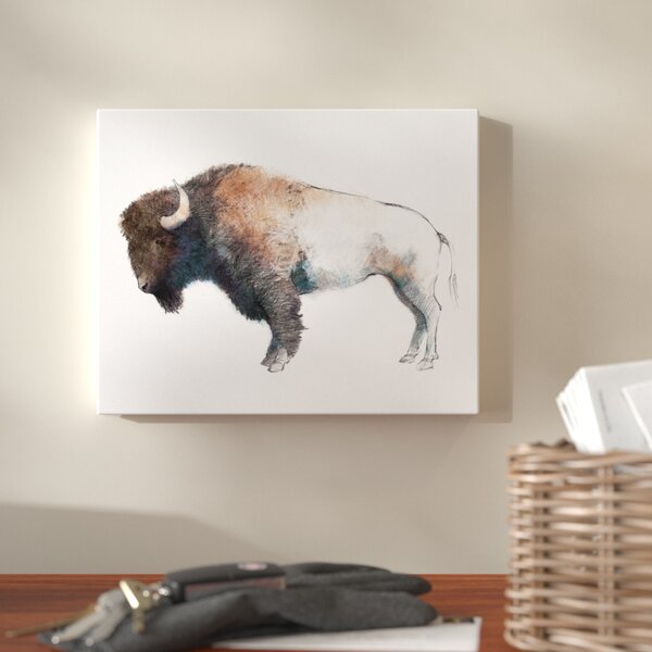 Global GalleryAvery Tillmon Colorful Bison Dark Brown on Wood Giclee Stretched Canvas Artwork 24 x 16 