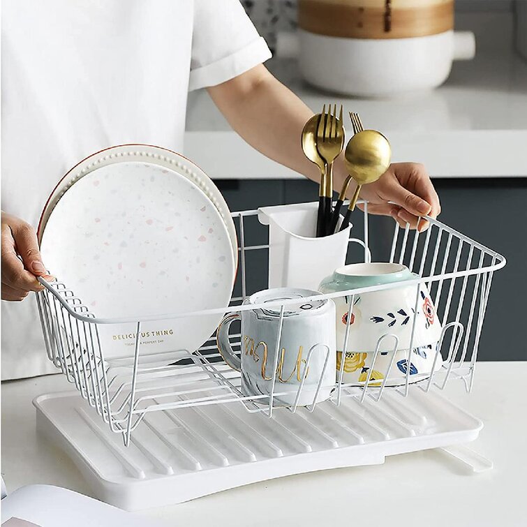3 Piece Dish Drainer Rack Set with Drying Board Utensil Holder 12" x 19" x 5" 