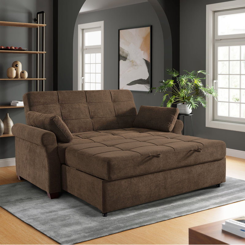 Serta Sabrina 73" Queen Rolled Arm Tufted Back Convertible Sleeper Sofa with Cushions Upholstery Color: Dark Brown 