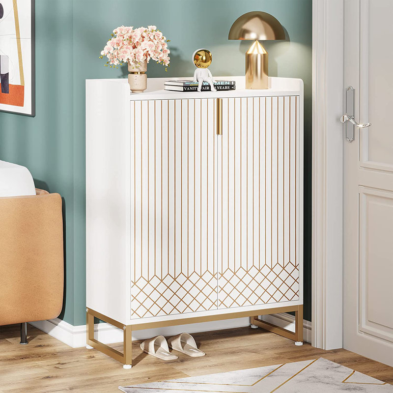 Hauge 20 Pair Shoe Storage Cabinet, 5-tier Entryway Shoe Cabinet with Doors Finish: White/Gold