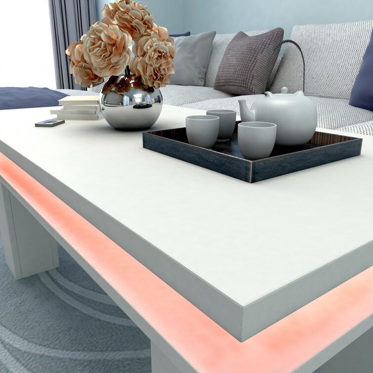 RGB LED Wooden Tea Table End Side Table Nested Coffee/End Tables Remote Control 