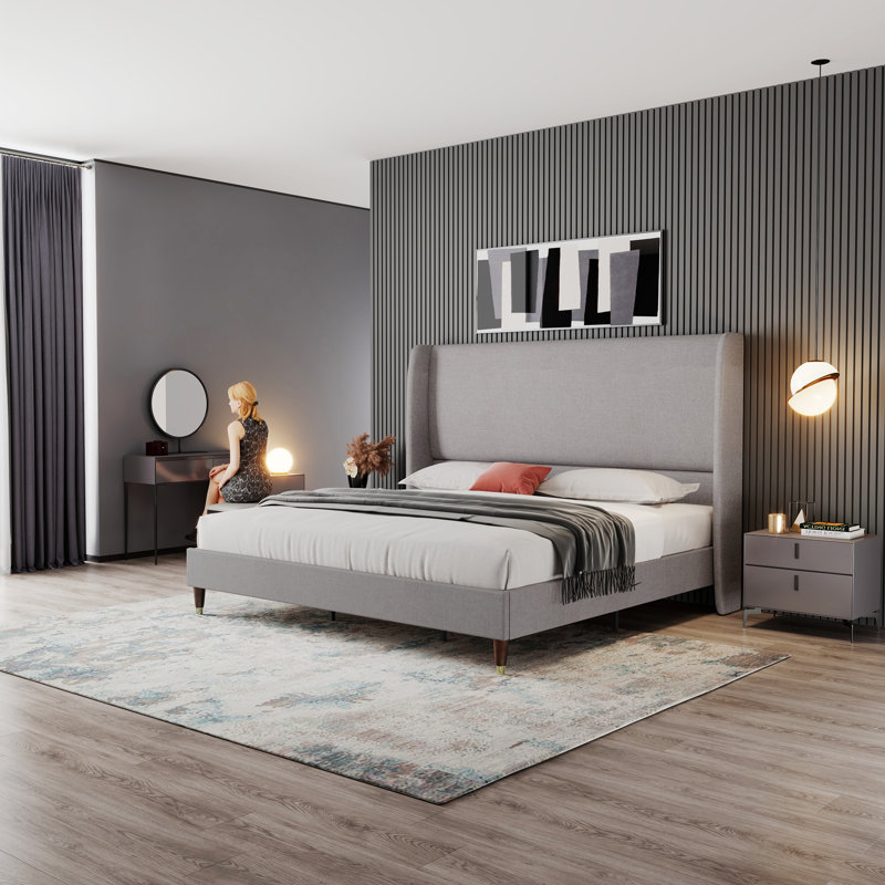 belo upholstered low profile platform bed size: queen, color: white