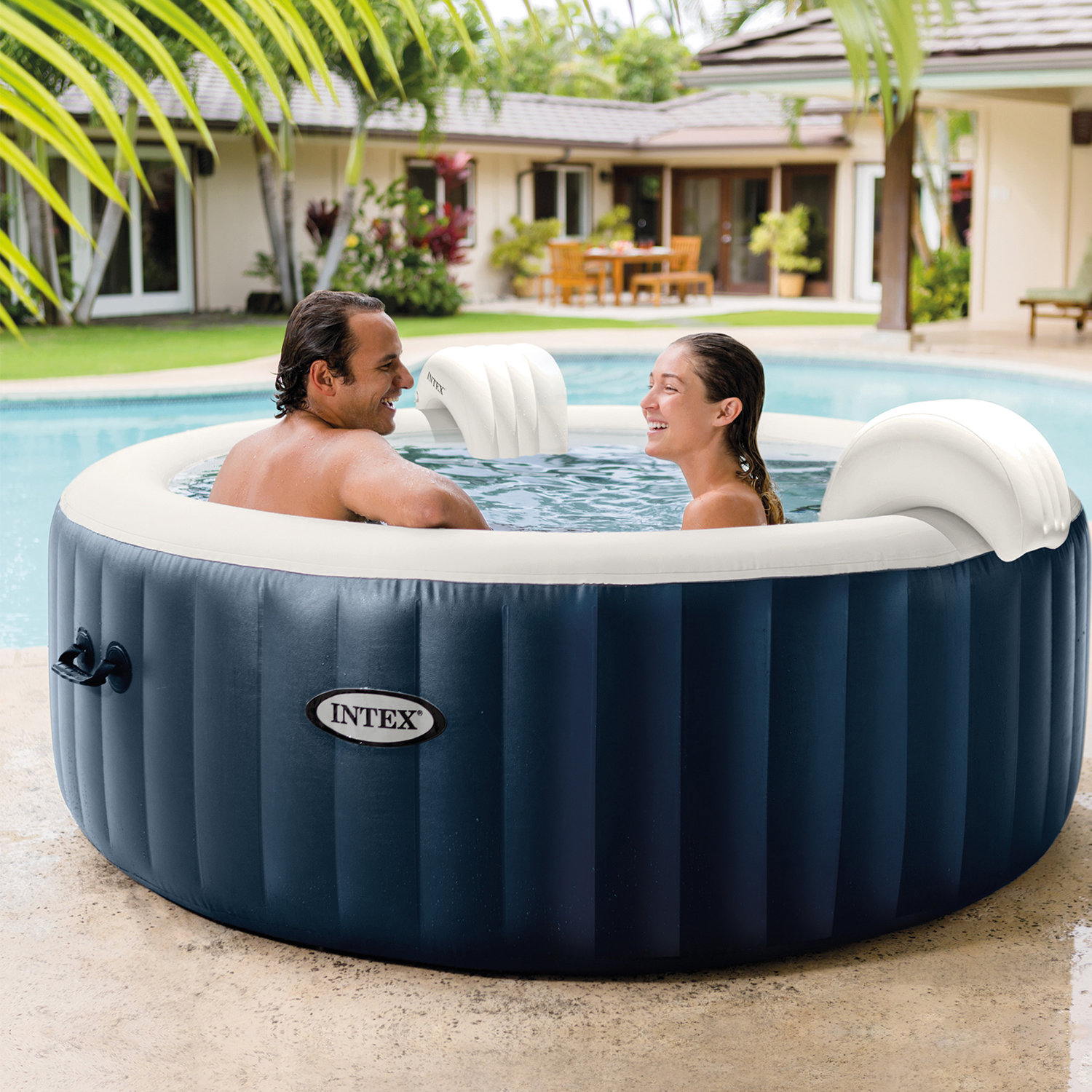 Intex Purespa Plus Portable Inflatable Spa, W/ 4 Foam Headrest Pillows