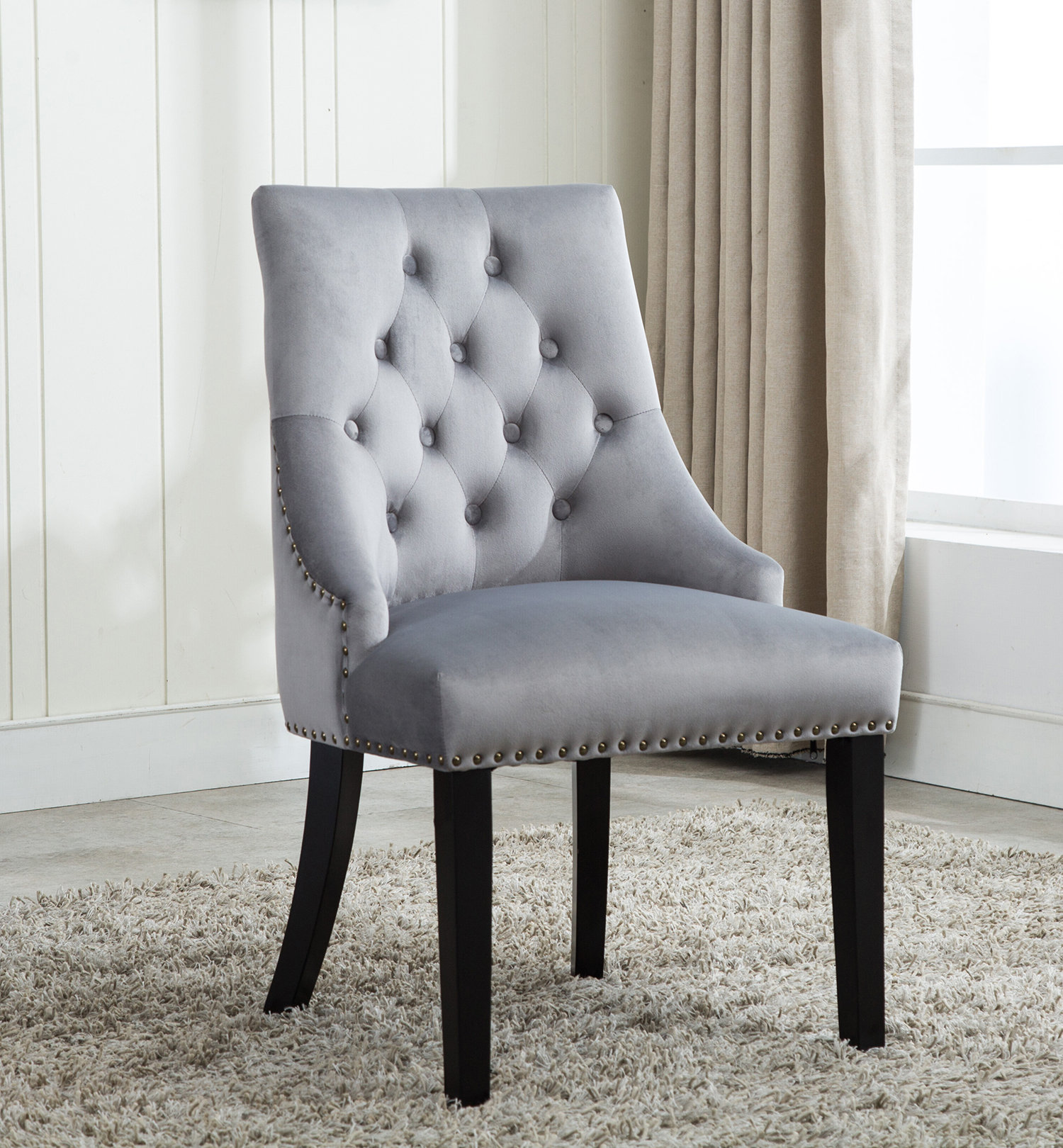 Stud Crushed Velvet Dining Chairs Kitchen Dinner Seat Upholstered Dining Chair