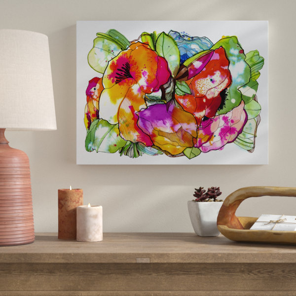 Bungalow Rose Big Flowers Watercolor Painting Print On Wrapped