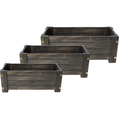 Happy Planter Wood Barrel 3 Piece Planter Box Size 12 H X 22 W X