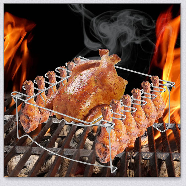 Chicken Holder Rack Grill Stand Roasting For BBQ Rib Non Stick Carbon Steel 