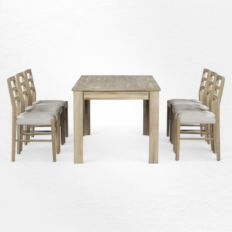 Incomplete only 1 chair Silsbee 6 - Person Dining Set Chair Color: Beige/Gray, Table Base Color: Natural Wood Wash, Table Top Color: Natural Wood Wash