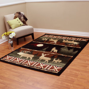 Lodge Machine Woven Black Indoor Area Rug