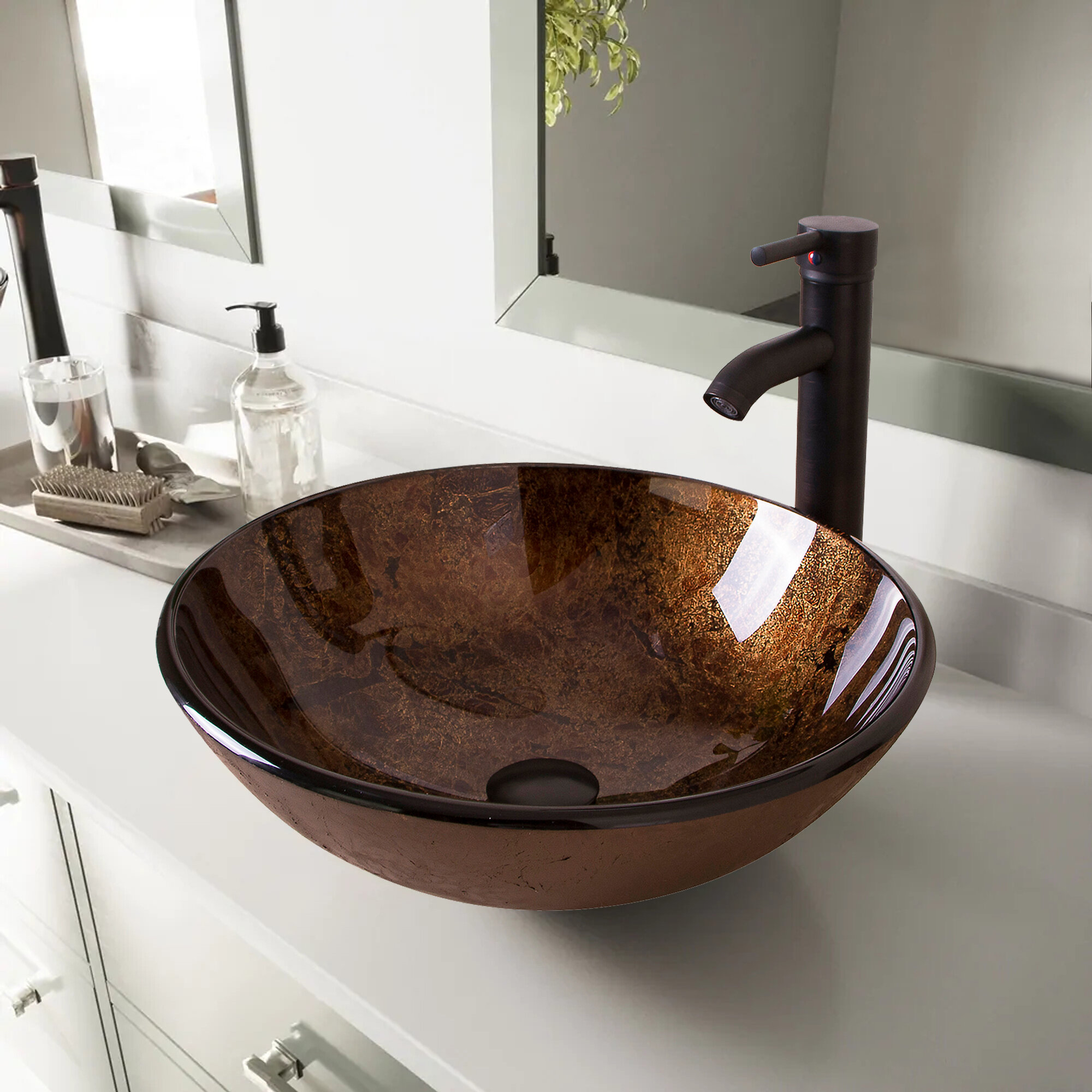 Jushua Bathroom Artistic Glass Vessel Sink Oil Rubbed Bronze Faucetpop Up Drain Combo Wayfairca