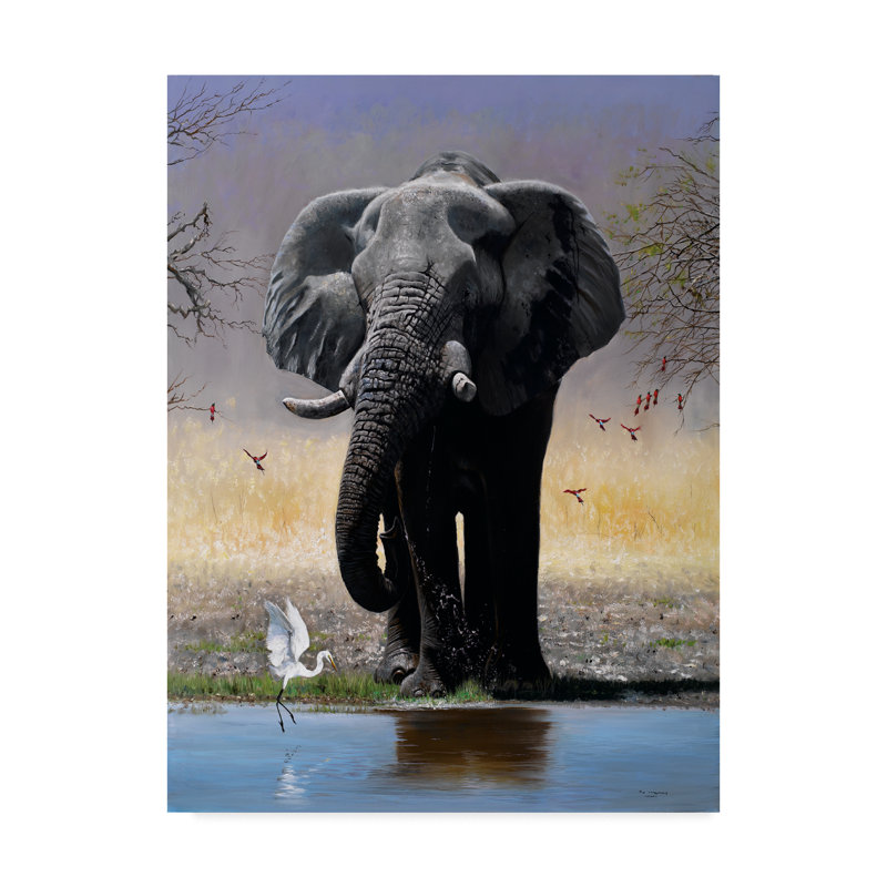 World Menagerie Elephant Egret And Carmines Acrylic Painting