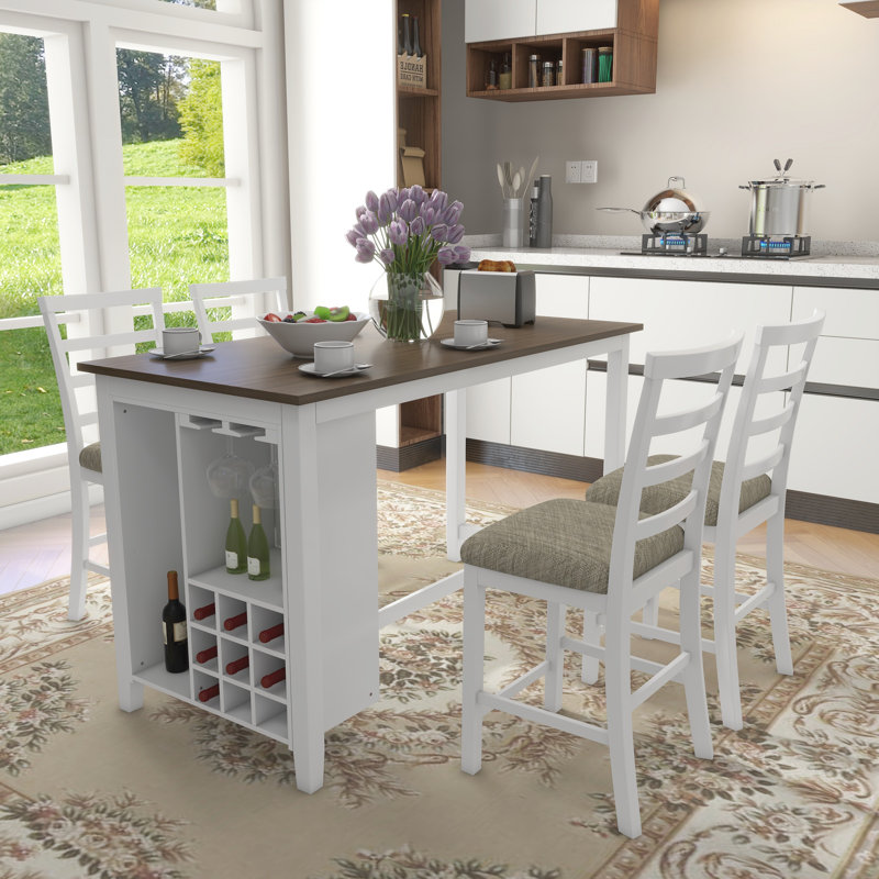 Swinney Multifunctional Storage Counter With 4 Chairs Base Finish: White/Brown
