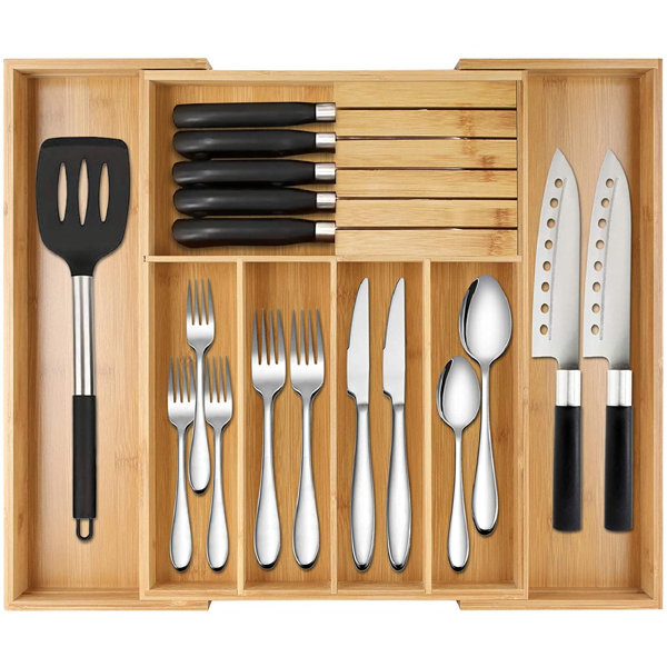 Rebrilliant Bamboo Expandable Silverware Holder Drawer ...