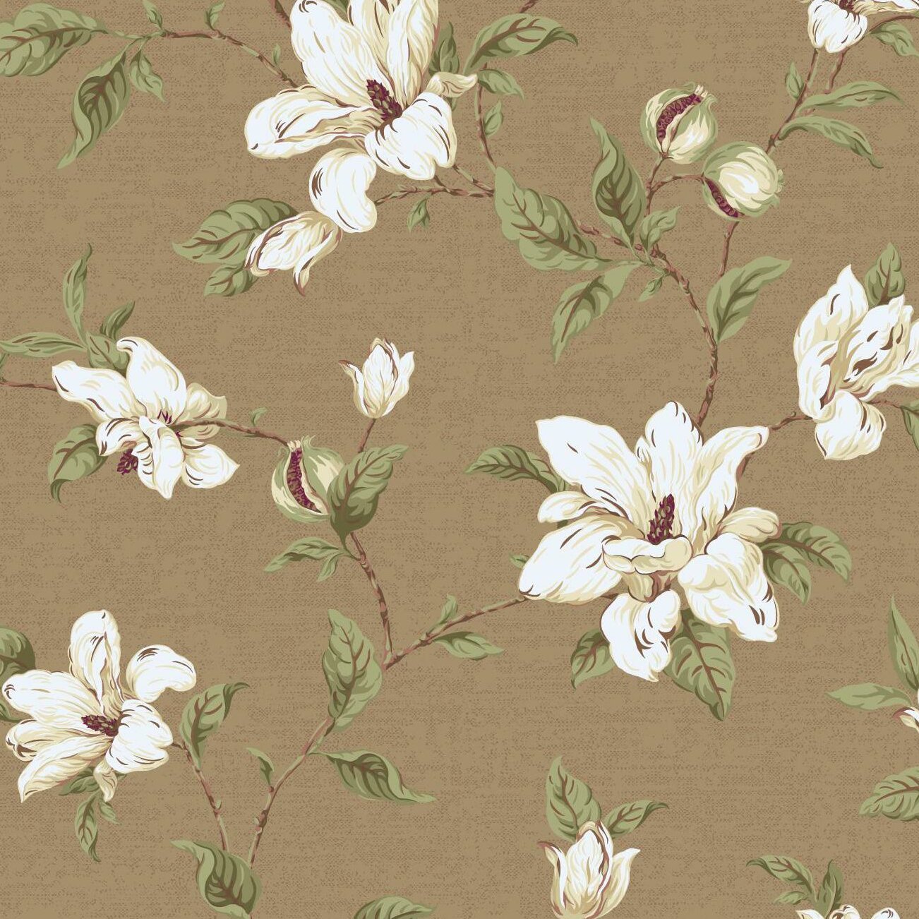 Home Garden White Magnolias Satin Finish Mauve Backround Floral Wallpaper Border Wall Decor Wallpaper Accessories