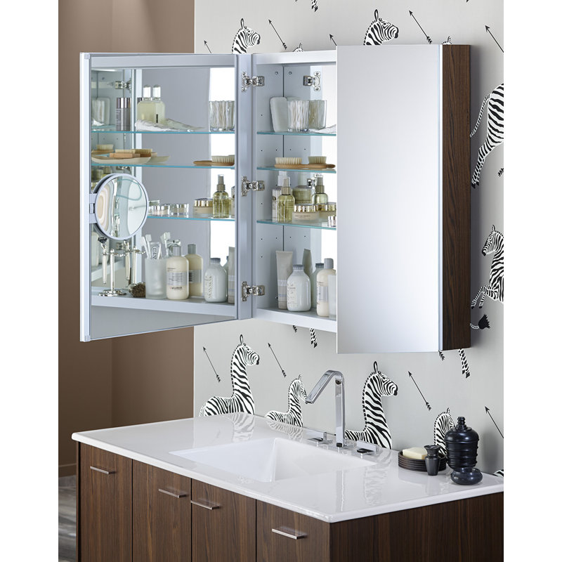 Verdera 34 X 30 Aluminum Medicine Cabinet With Adjustable Magnifying Mirror And Slow Close Door Reviews Allmodern
