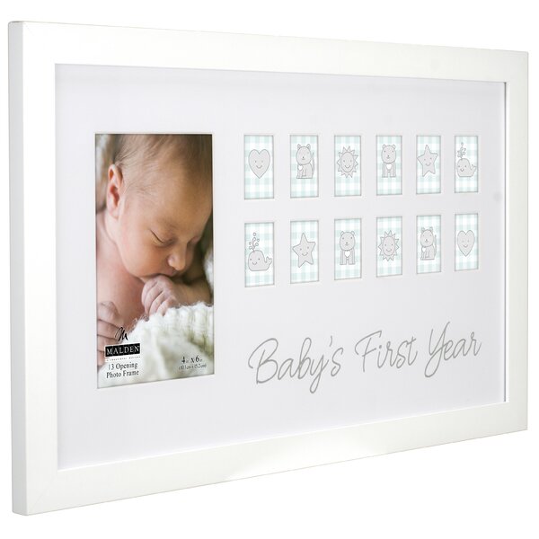 Baby Photo Frame My First Year Beautiful Wooden White Double Frame 