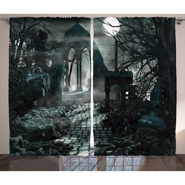 East Urban Home Gothic Full Moon Light Over Medieval Temple Ruins