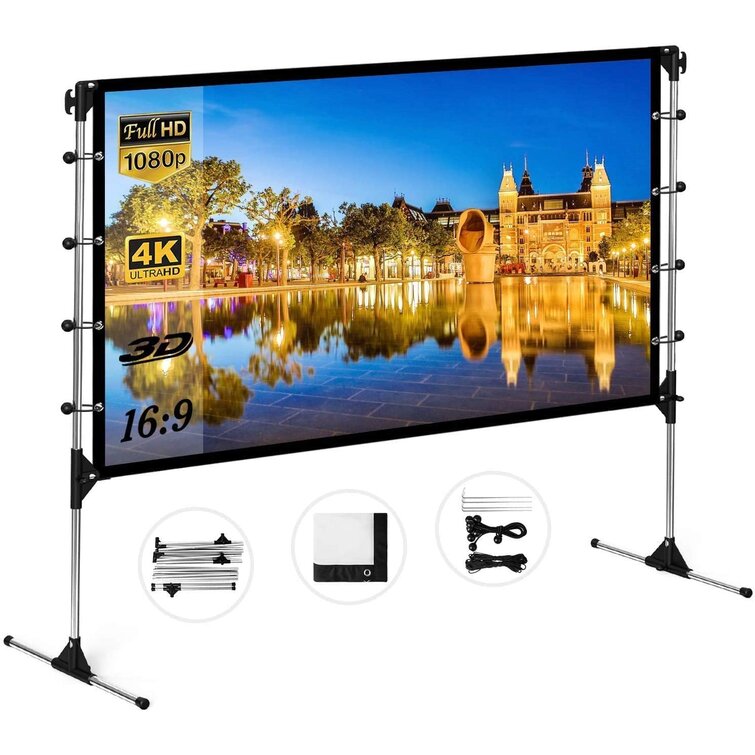 Projector Screen with Stand 120 inch 16:9 HD 4K Portable Indoor Outdoor Movie Screen Foladable Outdoor Projection Screens for Office,Home Theater Backyard Movie